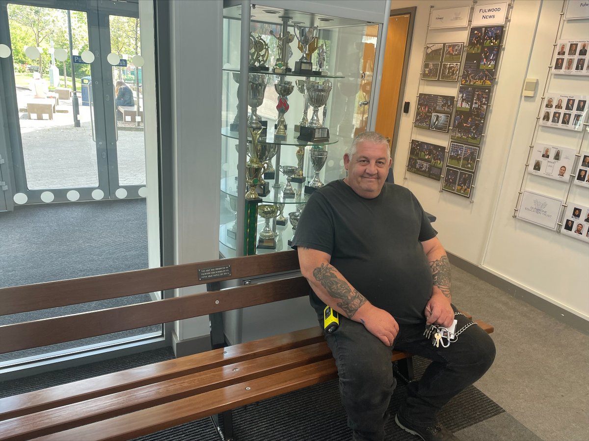 FulwoodAcademy's tweet photo. Our lovely Mick has done a fabulous job restoring this 50-year-old bench. Fifth year students of 1972 presented the bench to school! It is a small piece of Fulwood’s history.
#RestoringHistory #FulwoodSuccess #TEAM #Memories #50years https://t.co/5e45A6wX3D