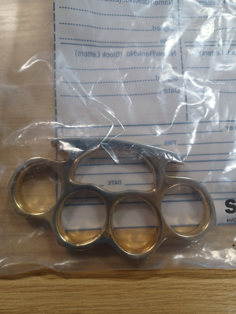 BE_NTF's tweet photo. Team 3: Officers have conducted a warrant in #Kingstanding with the help of @WMPDogs 
Weapons including this knuckle duster, Class A Drugs and Cannabis located at the property 
#OurPatch https://t.co/GLINV9d7uA