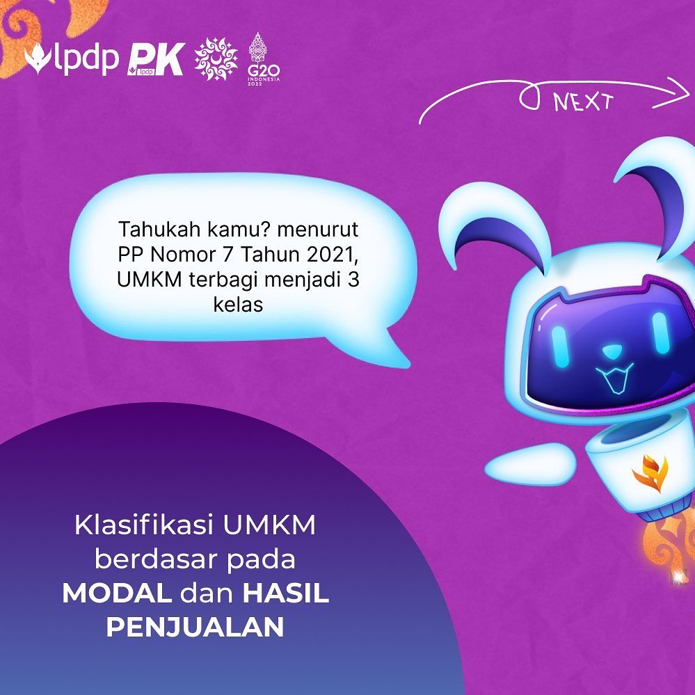 TDanielH's tweet photo. Semangat hari Senin, Sobat Tala!

Tahukah kamu bahwa sesuai namanya, UMKM terbagi menjadi tiga kelas usaha, yakni usaha Mikro, Kecil dan Menengah. Pembagian ini didasarkan pada modal yang digunakan dan hasil usaha yang dihasilkan setiap tahunnya.

@lpdp_ri
@pk189lpdp https://t.co/MB6kuur2Xc