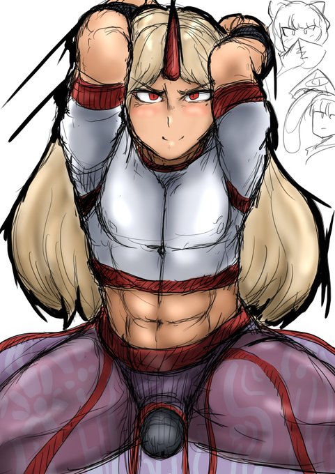 #男の娘 
🔞東方のコスプレ女装男子イラスト♂ガチムチ☆勇儀くん。ほぐれてきたぜ()また明日から頑張ります☆☆ 