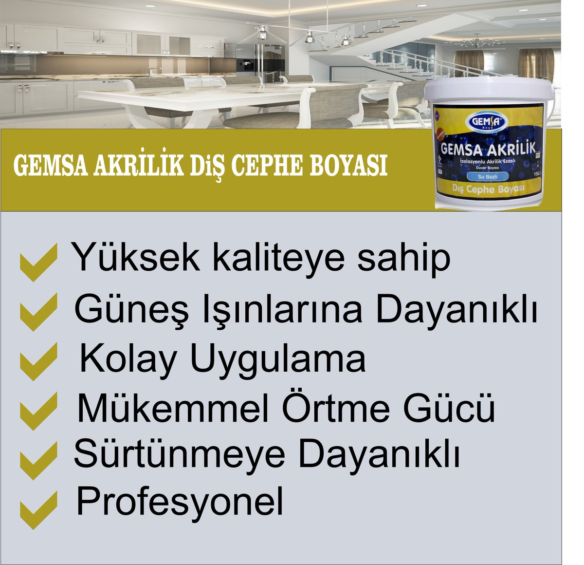 GemsaBoya's tweet photo. GEMSA AKRIİLİK DIŞ CEPHE BOYASI

#gemsaboya #içcepheboyası #boya #yolboyası #dışcepheboyası #türkiye #Akdeniz #Karadeniz #Ege #Anadolu https://t.co/cZHuaXhtu6