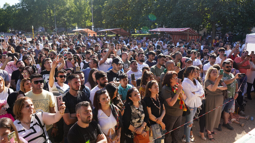 RISEUP4R0JAVA's tweet photo. The celebrations for the 10th anniversary of the Revolution in #Rojava began in many cities over the weekend. A colourful program; dancing, singing &amp; moving speeches was overshadowed by the imminent threat of a Turkish invasion. https://t.co/WJ38I65Ue9