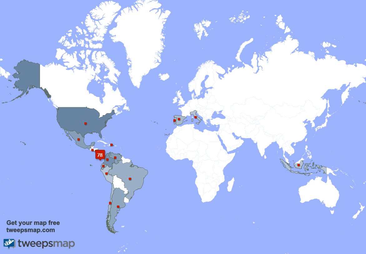 Mis seguidores viven en Panamá(79%),Estados Unidos(7%),Colombia(4%) y más tweepsmap.com/!culeo507