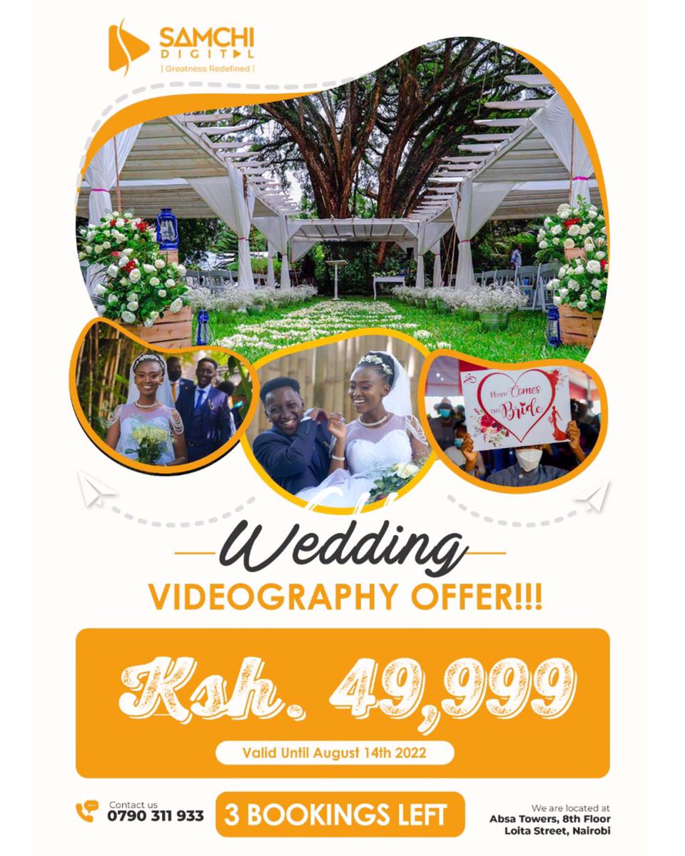 Samchi_Digital's tweet photo. The offer of a lifetime, do not miss out on a wedding videography  during your special day.
.
.
.
.
.
.
#samchi #samchidigital #videography  #follow #follow #wedding https://t.co/9YHyfUrpif