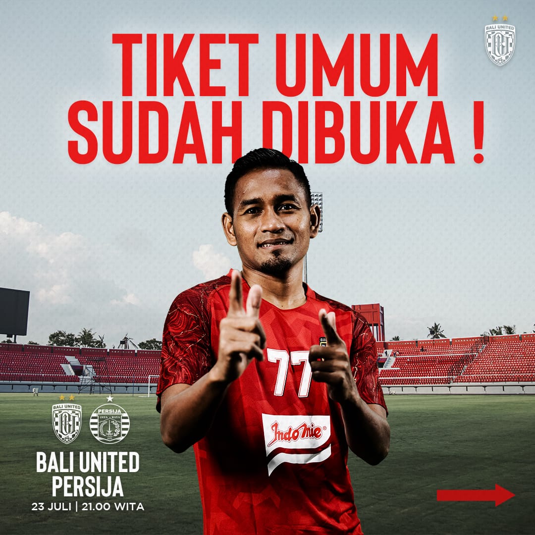 BaliUtd's tweet photo. Tiket Umum Bali United vs @Persija_Jkt sudah dibuka Semeton. Yuk simak syarat dan cara pembelian buat meramaikan Stadion Dipta 23 Juli mendatang!! 

#Baliunited #back2back #Champions #BeyondFootball #YouStandForUs #WeStandForYou #WeAreBaliUnited https://t.co/s1pyhcpiy3
