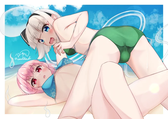 海の日なんで海が描かれた妖夢ちゃんのイラストを御覧ください。#海の日 