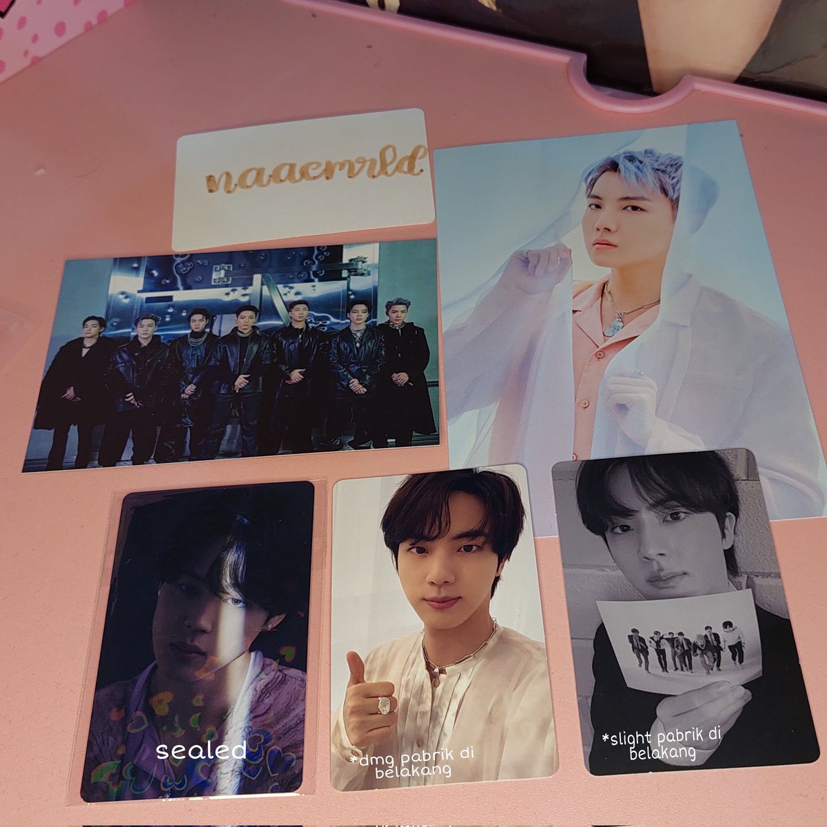Naaemrld's tweet photo. WTT WANT TO TRADE 🇮🇩

Have : 
• Jin compact
• Jin std
• Jimin jpfc 
• Ot7 Postcard compact
• Jhope Postcard std

Want :
• Jungkook same ver

nambah gpp yukk😭

🏷 rm taehyung v suga proof bts photocard official

Condi dmg👇👇 https://t.co/7Gr8CRXM4L