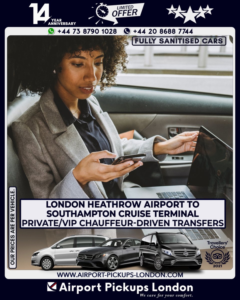 Airport_Pickups's tweet photo. Airport Pickups London: https://t.co/lzQmnbdu5q
Our full-day & half-day private & VIP city tours in the UK: https://t.co/4CrbFqm8ST
Latest, special offers: https://t.co/XKrvuRaC68
#AirportPickupsLondon #APLCars
Contact us 24/7: 0044 208 688 7744
WhatsApp Us: +44 73 8790 1028 https://t.co/NZWYonamPU