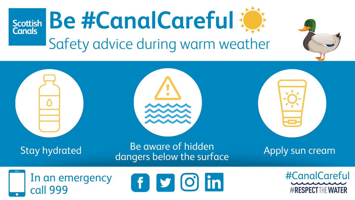 🌞It's going to be a warm couple of days, even though the still, cool waters can be inviting on a hot day, it’s important to recognise there are still hazards &amp; dangers present on &amp; around the canals.

Let's stop, think &amp; act to stay #canalcareful this summer. 🌊⛵️🚰