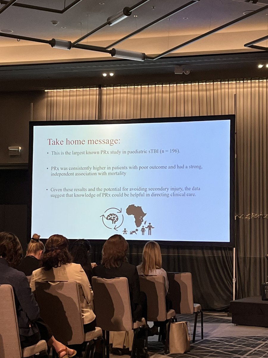 Fantastic talk by Claudia Smith on the value of PRx and autoregulation in a large cohort of #paediatric #TBI in Africa. Important study in the context with the highest #TBI incidence #globalneurotrauma @BrainPhysics