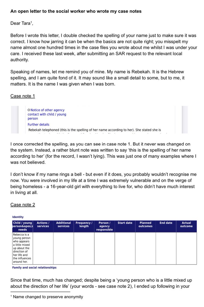 RebekahPierre92's tweet image. An open letter to the social worker who wrote my case files: Trigger warning - contains extracts of case notes some may find upsetting, with reference to CSE &amp;amp; domestic abuse. Putting this out there is scary, but not nearly as scary as the thought that nothing will change.