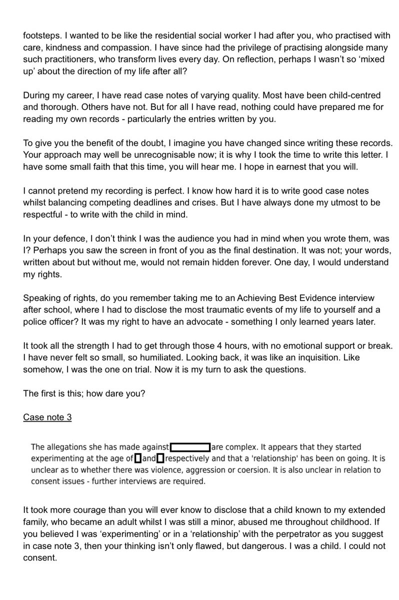 RebekahPierre92's tweet image. An open letter to the social worker who wrote my case files: Trigger warning - contains extracts of case notes some may find upsetting, with reference to CSE &amp;amp; domestic abuse. Putting this out there is scary, but not nearly as scary as the thought that nothing will change.