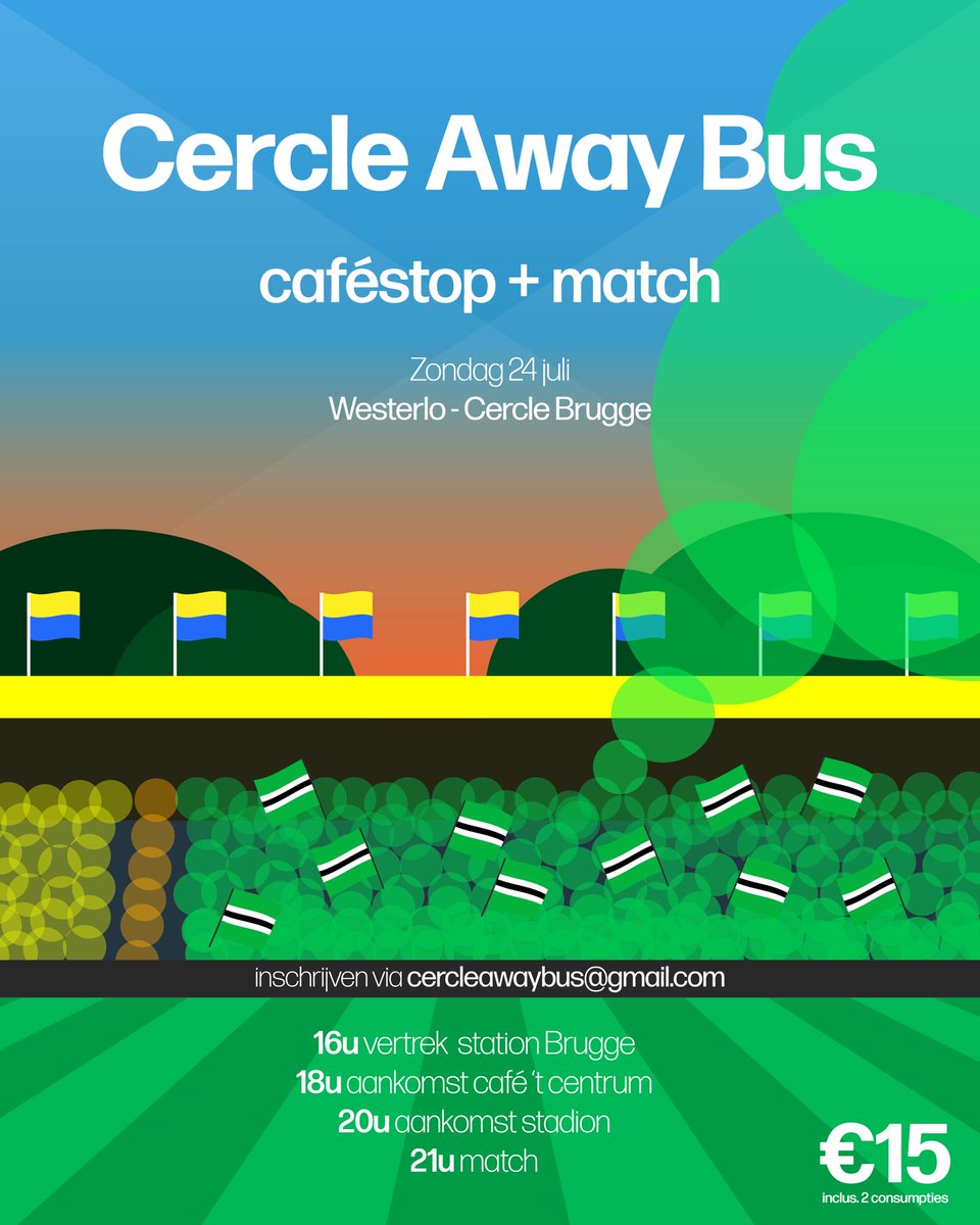 🚌💨Met z’n allen naar Westerlo!🍺

Een buitentap én muziekinstallatie worden voorzien in café ‘t Centrum in Westerlo. #levecercle

Inschrijven kan via cercleawaybus@gmail.com

(Busstop in Gent is ook mogelijk!)