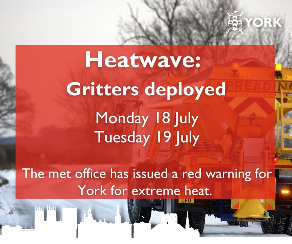 ⚠️Due to the heatwave today and tomorrow [Tues 19 July], you'll see our gritters out and about!

We know this might look a little strange, but when road surfaces reach high temperatures, it can causes the bitumen to rise to the surface which looks like the surface is melting.