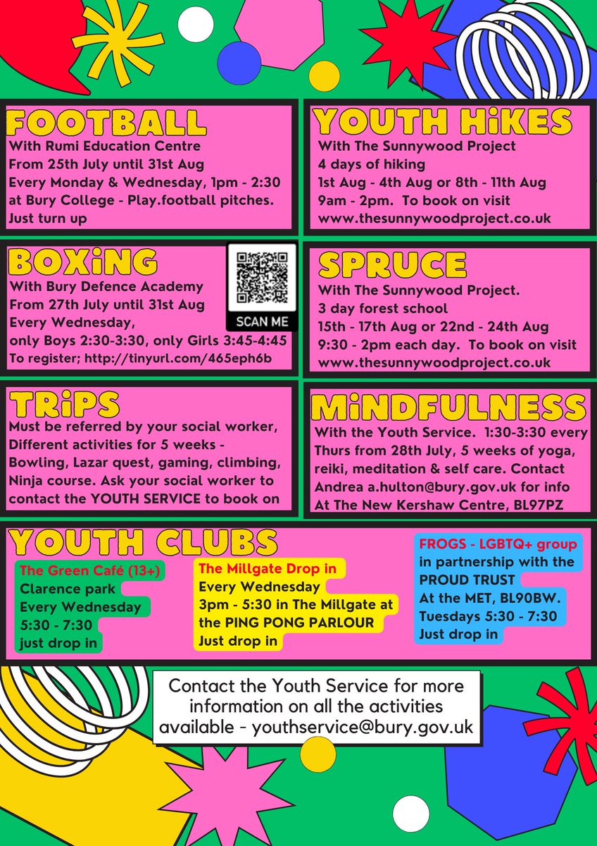 stmonicas's tweet image. Please find information from Bury Council on summer activities young people of 11+ can access over the holidays. Any questions contact Bury MBC.