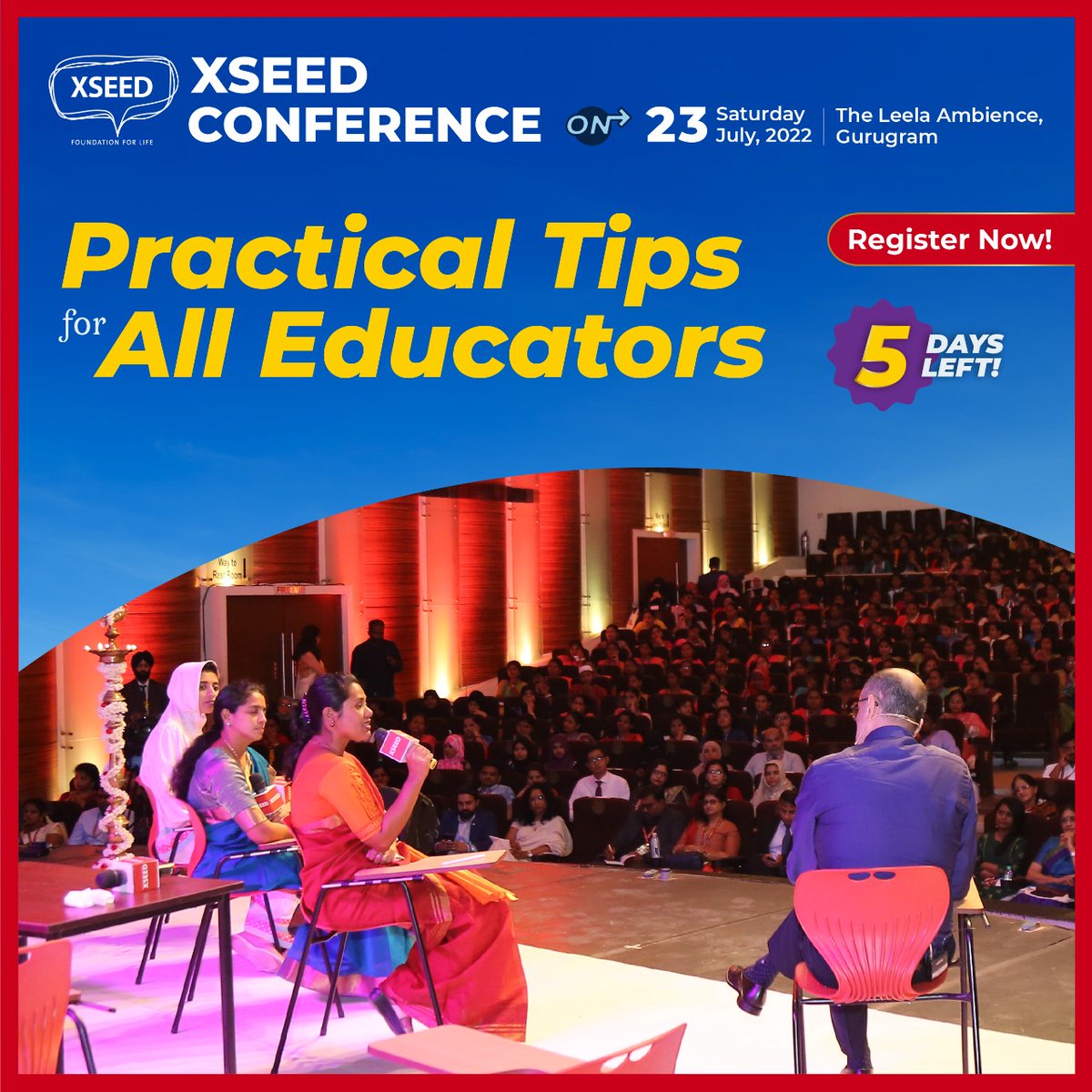 XSEEDEd's tweet photo. Just 5 days left to register for the #XSEED #Conference on July 23rd at the Leela Ambience Hotel in Delhi! #Teachers &amp; #Schoolleaders will hear practical tips on how to build #THINKINGCHILDREN in their #classrooms &amp; #schools. Register @ https://t.co/tBzViU3zAa #NEP2020 #edtech https://t.co/YE9XtBxCu8