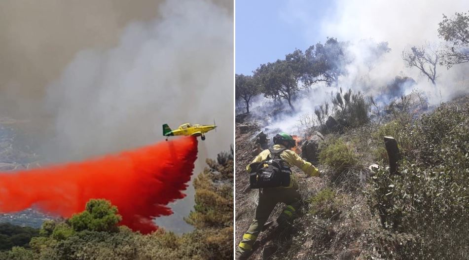MurciaToday's tweet photo. #IFMijas A forest fire in the Sierra de Mijas countryside in Malaga has finally been stabilised after burning for 3 days, but still has not been fully extinguished and firefighters expect it to reactivate today due to the high temperatures➡️https://t.co/rMkIkCSvCv https://t.co/YeQ2AfnXL4