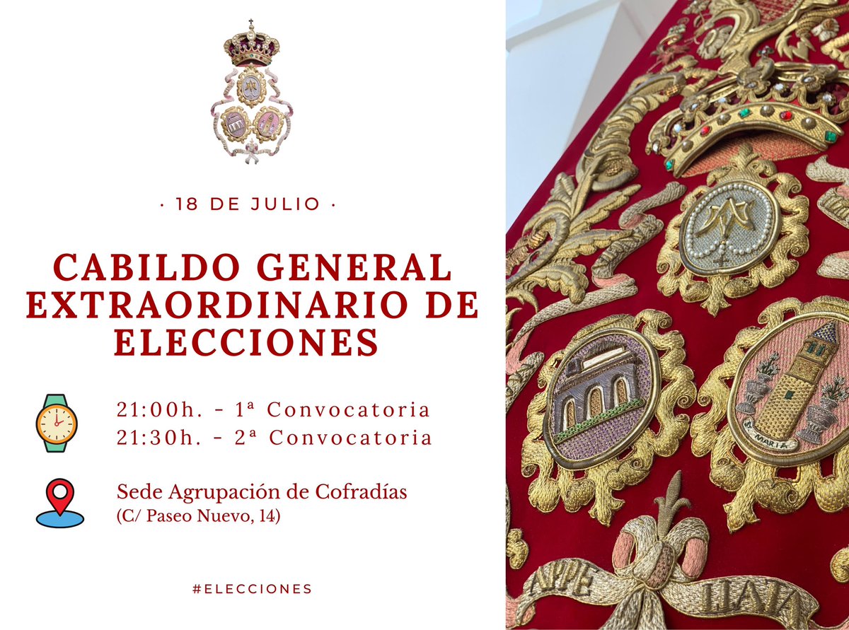 hermandadcabeza's tweet photo. #ELECCIONES🗳 | ⚠️ Hermano/a, recuerda que hoy tienes una cita importante, celebramos Cabildo General Extraordinario de Elecciones‼️

🗓 18 de Julio
📍 Sede de la Agrupación de Cofradías de Semana Santa (C/ Paseo Nuevo, 14)
⏰ 21:00h. - 21:30h.

#VirgendelaCabeza💐 
#CofradiasVM https://t.co/ZBatcZrs6J