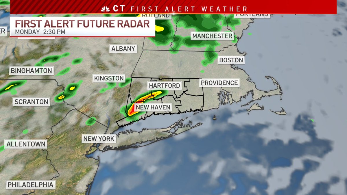 bobmaxon's tweet photo. Here is a look at the storm potential for today. On and off showers and thunderstorms are likely and the round of storms later this afternoon could produce property damage with high winds or even a tornado.  BE WEATHER AWARE today for STRONG STORMS.  #NBCCT  #FirstAlertCT https://t.co/w7FFxqfuxT