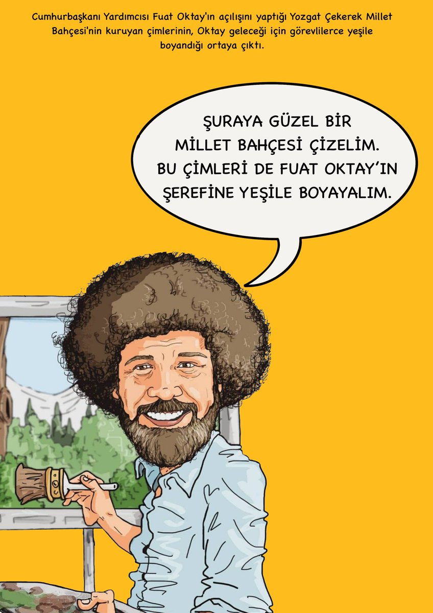 cizgimden's tweet photo. Cumhurbaşkanı Yardımcısı Fuat Oktay'ın açılışını yaptığı Yozgat Çekerek Millet Bahçesi'nin kuruyan çimlerinin, Oktay geleceği için görevlilerce yeşile boyandığı ortaya çıktı. https://t.co/ucwXNcAvp7