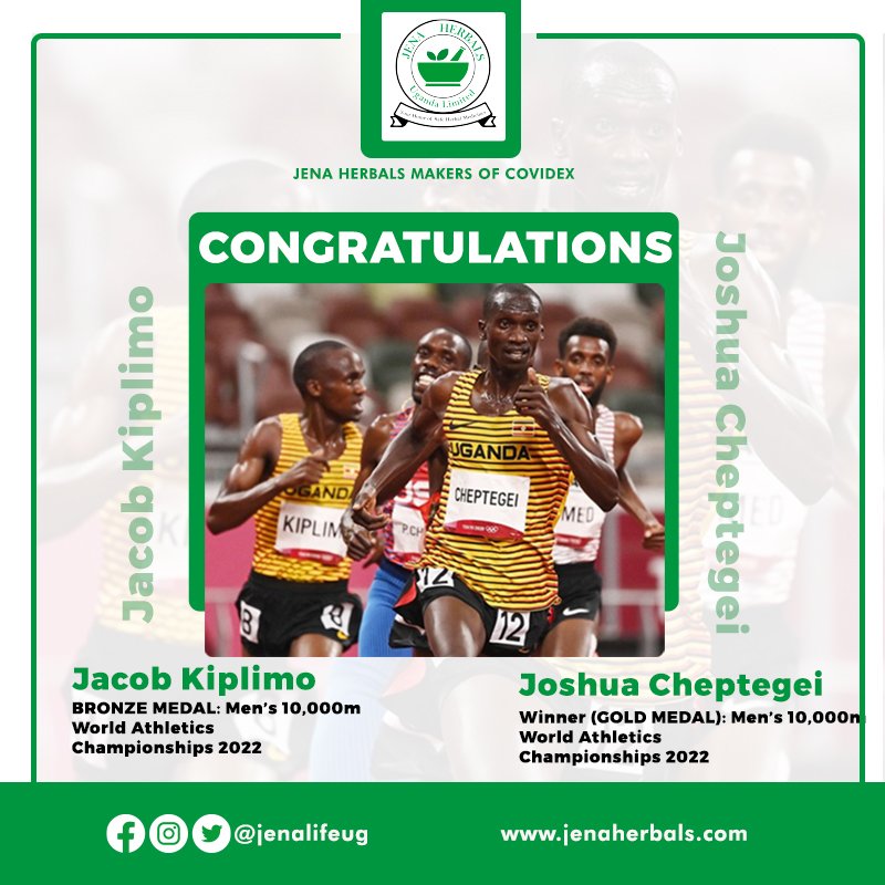 We celebrate your achievements Joshua Cheptegei and Jacob Kiplimo. Thank you for lifting Uganda's flag high.

#congratulations #athleticschampionships22 #jenalifeug #treesforlife #treesforhealth