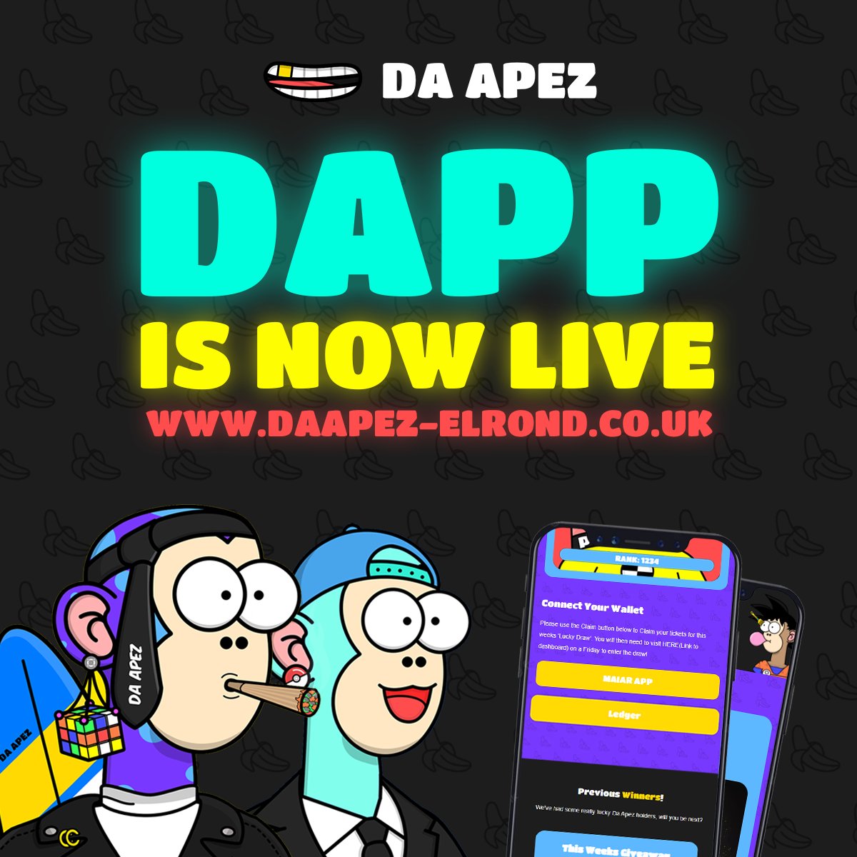 🔥🚨 #DAPP is now Live! 🚨🔥

We promised a DAPP, to claim your #tickets 🎟️ and either stack them up or use them in every #giveaway! 🎁 We delivered... #Elrond

🖱️ Daapez-elrond.co.uk

HOLDERS, go to #discord to see how you could win an NFT + Coins for helping test 🔥🤖