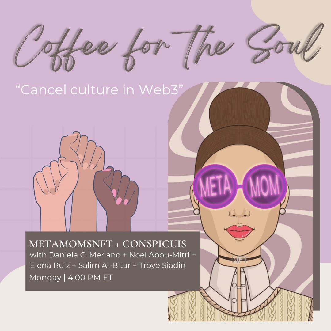 Join us today 4PM ET for another episode of ✨Coffee for the Soul✨

This week we will be discussing ✨Cancel Culture✨

Set your reminders! 👇🏽

x.com/i/spaces/1MnGn…
