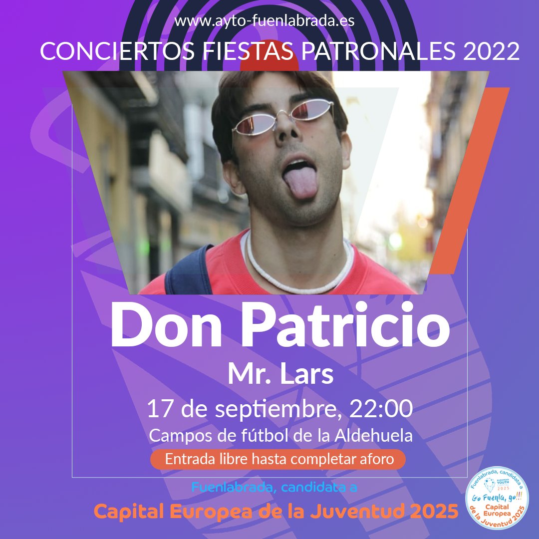 🎤 NUEVO CONCIERTO CONFIRMADO!

Esta vez se tratra de un conciertazo para los jovenes:

🧑‍🎤Don Patricio y Mr Lars 
📍 Campos Fútbol La Aldehuela
🕐22:00