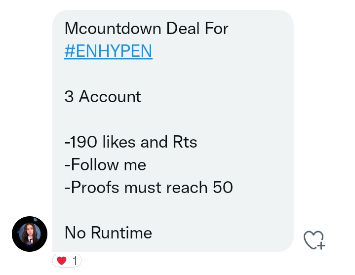 HOONSE0UL's tweet image. Mcountdown Deal For #ENHYPEN 

3 Accounts

- 190 likes and rts ! 
- pollow @JeaVotes !
- proofs must reach 50 !