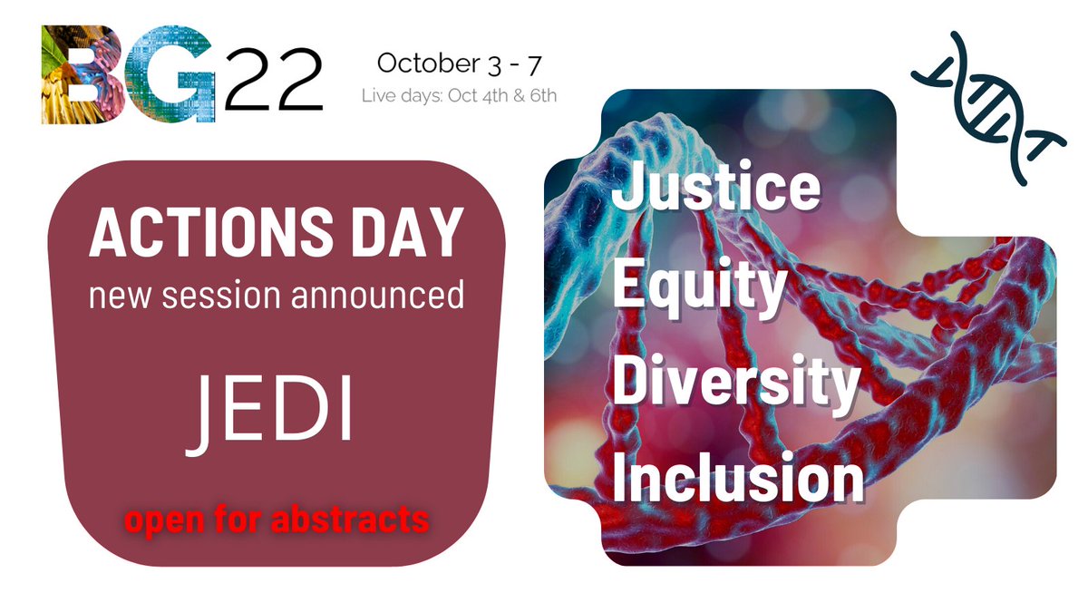 Five sessions across different time zones🌏🌍🌎 Five opportunities to discuss local issues on JEDI: Justice, Equity, Diversity and Inclusion in #Biodiversity #Genomics🧬💪 Have something to say on JEDI? Submit an abstract at the #BG22 registration link: virtual.venue-av.com/e/bg2022