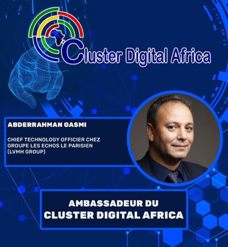 clusterdafrica's tweet photo. Bienvenue à notre nouveau Ambassadeur M. ABDERRAHMAN , GASMI CHIEF TECHNOLOGY OFFICIER CHEZ GROUPE LES ECHOS LE PARISIEN
(LVMH GROUP).

Ensemble, valorisons tous les secteurs à travers le Digital.

#reseausocial #réseauxsociaux #cdacommunauté #cdasocial #cdavisio
@AmadouDiawaraMl https://t.co/mYhsF2Tqwz
