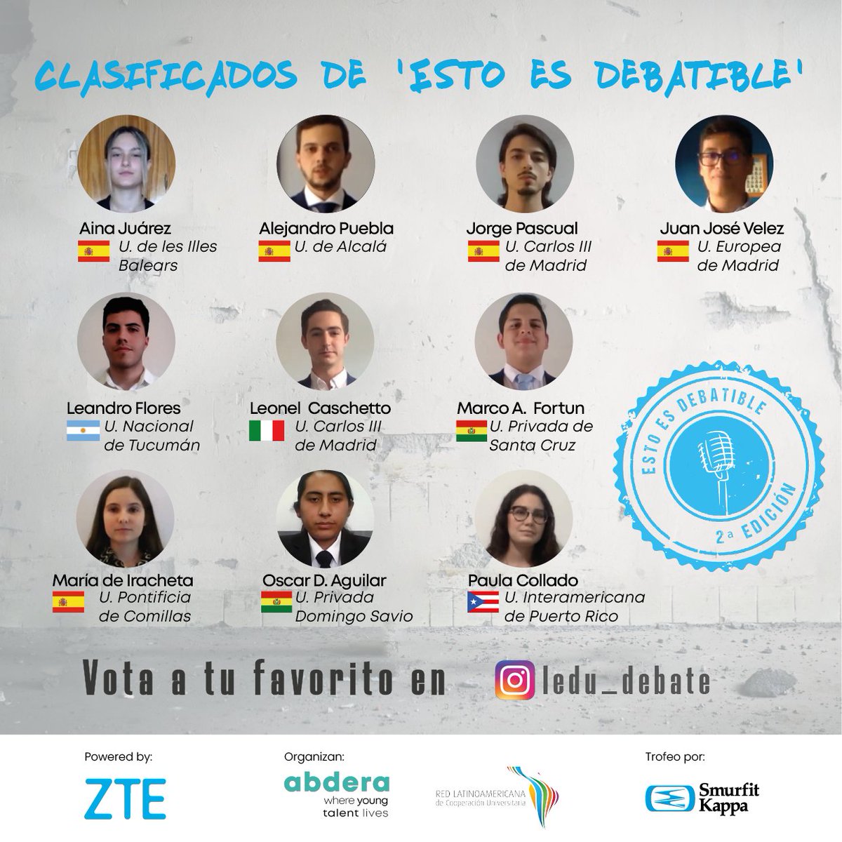 🫵Es tu turno. 🗣️Más de 400 candidatos, 50  seleccionados. Ya conocemos a los 10 oradores de la última ronda. 🗳️ Vota, con tu like, tu discurso favorito en IG. El 26J conoceremos a los 4 finalistas de #EED.👉bit.ly/3ISSthx