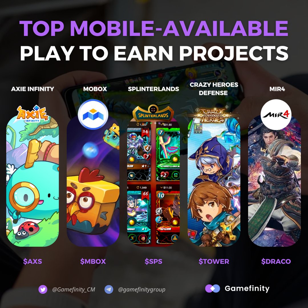 Gamefinity_CM's tweet photo. Top Mobile-Available PlaytoEarn Projects
$AXS @AxieInfinity
$MBOX @MOBOX_Official
$SPS @splinterlands
$TOWER @CrazyDefenseEN
$DRACO @MIR4_JP
#Gamefinity #PlaytoEarn #NFT #Metaverse https://t.co/ew4uK7VT63