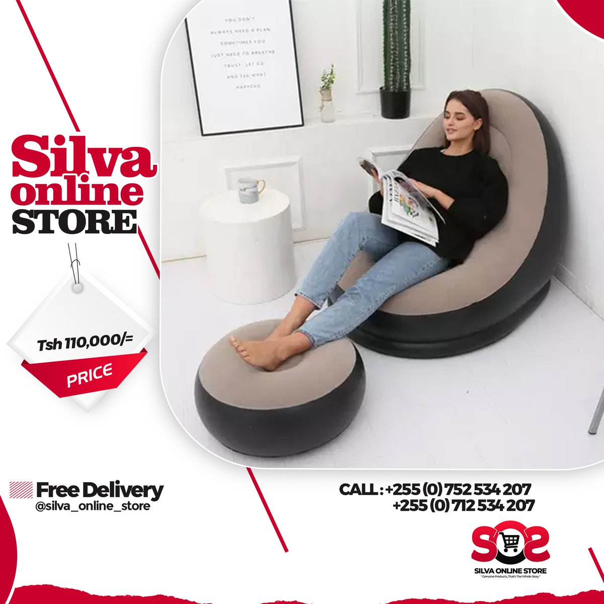_SoSLLC's tweet photo. Relax. Get Comfortable. Enjoy The View!
Inflattable Air Sofa For Tsh. 110,000/= Only.
Place your order now!
~
Call/Whatsapp: 0752 534 207 or 0712 534 207
Free delivery in DSM and pay on delivery.
#silvaonlinestore #sofa #airsofa #relax #outdoorfun #onlineshop #instapreneur https://t.co/5oOFdbVds3