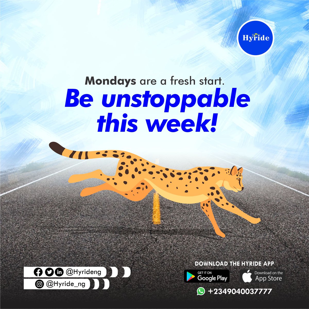 Hyrideng's tweet photo. Be fearless in chasing your goals this week.
Pursue greatness fiercely.
#itshyrideornothing #hyride #bookaride #pickupdropoffservice #unstoppablemonday #goalweek #driverandrider #mondaymotivations #mondaystrength #ambode #ASUUStrike #lagosride https://t.co/ZsSW9ONwzp