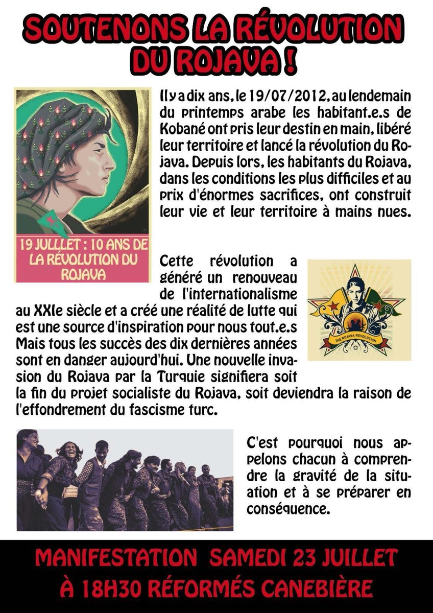 KurdistanAu's tweet image. Les Kurdes & leurs ami.e.s marchent pour le Rojava à Marseille le 23 juillet
#TwitterKurds #defendRojava #RojavaRevolution
