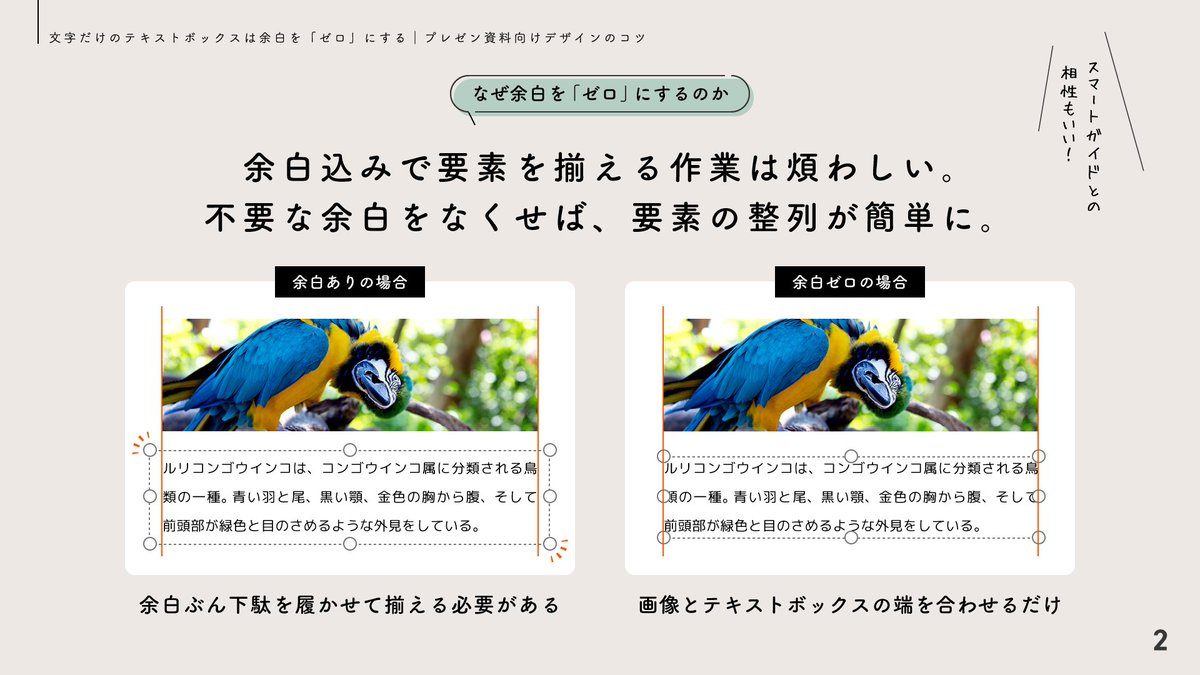 presen_design's tweet photo. 【 再掲 】パワーポイントで文字を書くだけのテキストボックスは「余白をゼロにする」のがおすすめです。 https://t.co/RrpfN22fYs