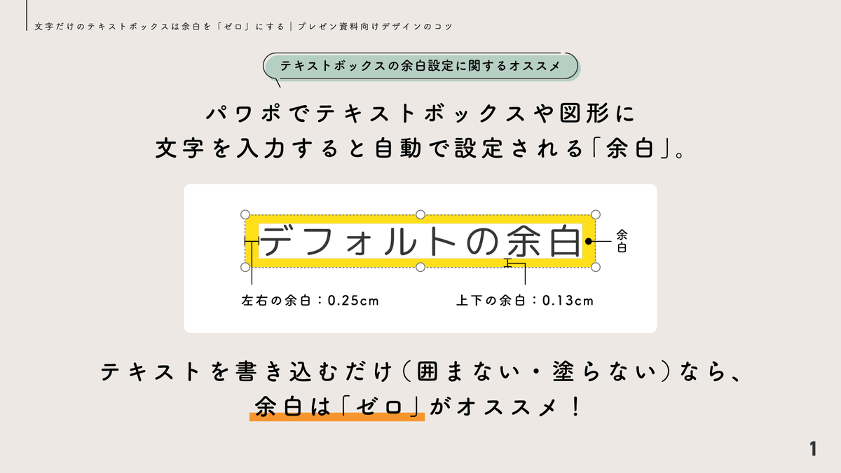 presen_design's tweet photo. 【 再掲 】パワーポイントで文字を書くだけのテキストボックスは「余白をゼロにする」のがおすすめです。 https://t.co/RrpfN22fYs