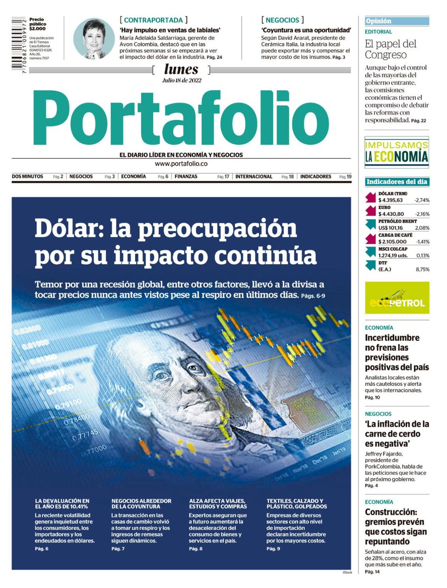 Portafolioco's tweet photo. Esta es la portada de la edición impresa de #Portafolio para este 18 de julio del 2022. Toda la información está disponible en https://t.co/GUrKAK4yKg https://t.co/KGNR9D7dnj