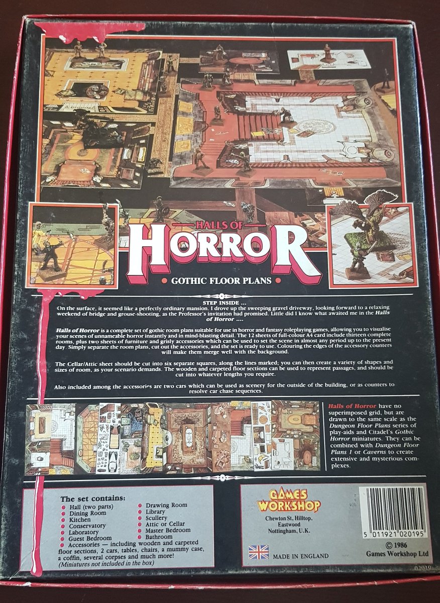 vopiscus_bm's tweet photo. #GamesWorkshop later changed the art style of the floor plans to a more painterly look, such as in #HallsOfHorror, 1986, designed for use with #CallOfCthulhu, #Chills, or any horror based game.
Not my favourite look, tbh, it reminds me of early 70s PSAs! https://t.co/qqFJjAnM2s