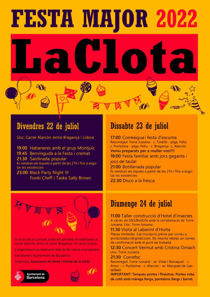 Arrenca La Festa Major de La Clota (22-24 de juliol). 🥳 I Torre Jussana no hi faltarà. 👏
Vine aquest diumenge, a les 11 h al nostre jardí i participa d'un taller, organitzat per <a href="/SEO_BirdLife/">SEO/BirdLife</a>, on us ensenyarem a construir un Hotel d'Insectes. 😲
Consulta tota la programació! 👇