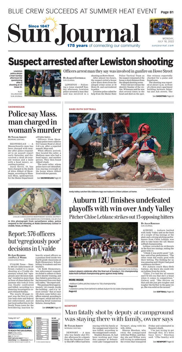 Sun Journal on Twitter "Today's Sun Journal front page, Monday, July