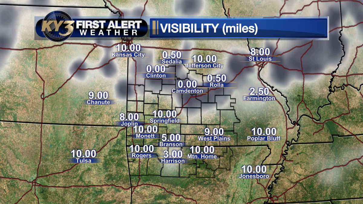 kytv's tweet image. Dense #fog has formed in parts of central and southern Missouri.  Be careful this morning if you're driving! Our camera in Lebanon shows how thick it is there...but the airport at Camdenton is showing zero visibility.  If it's thick where you live, leave a comment!