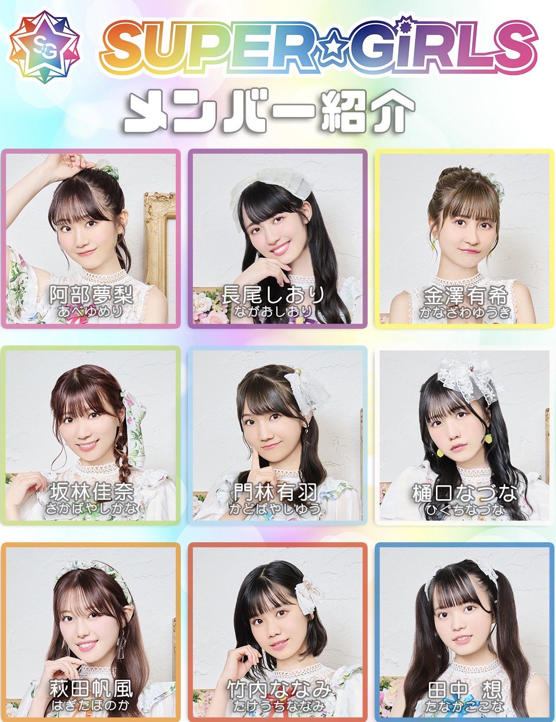 Super Girls スパガ 気になったメンバーのフォローもよろしくです 阿部夢梨 Sg3 Yumeri 長尾しおり Sg3 Shiori 金澤有希 Sg4 Yuuki 坂林佳奈 Sg4 Kana 門林有羽 Sg4 Yuu 樋口なづな Sg4 Nazuna 萩田帆風 Sg5 Honoka 竹内