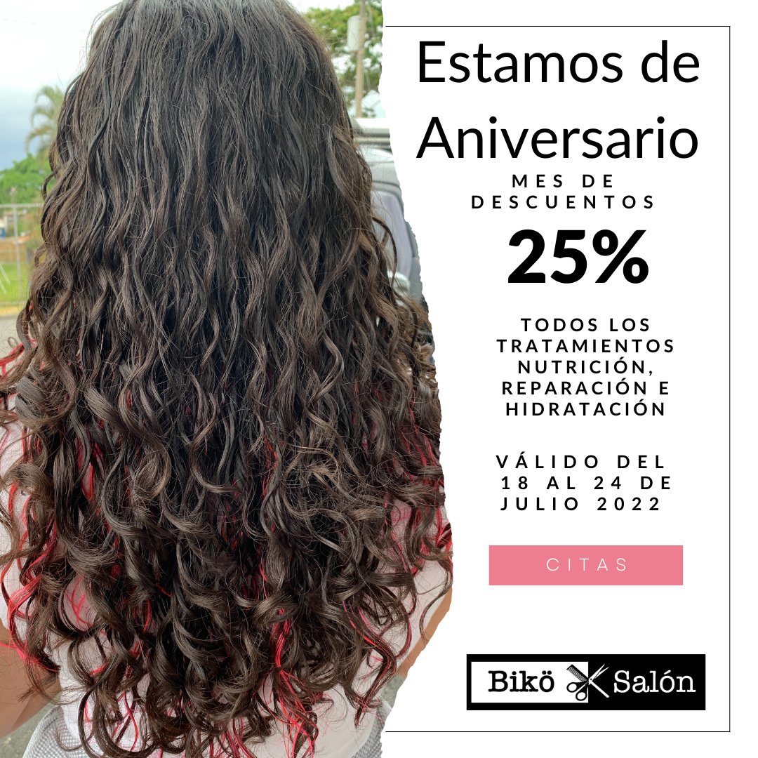 bikosalon's tweet photo. Son 4 años de caminar juntos! Además:
Descuento de 20% en Servicios de Uñas y 3x2 en productos Alfaparf Milano
Estos descuentos aplica de la semana del 18 al 24 de Julio 2022.
Citas: 8705-8686

#bikosalon #mesdeaniversario #expertosenrizosylisos #expertosenlisosyrizos  #costarica https://t.co/y5ASlIc9Pd