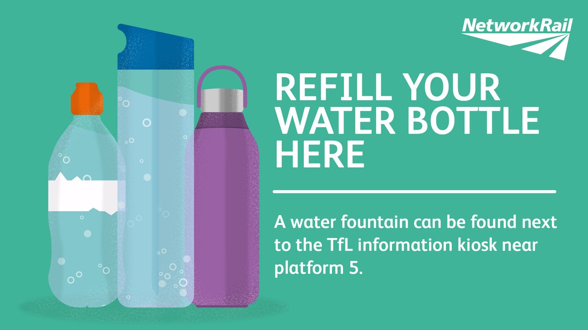 ℹ️ It's essential to stay hydrated when travelling during hot weather. ☀️ 💡 Refill your water bottle here at Charing Cross. A water fountain is available next to the TfL info kiosk near platform 5. 💧