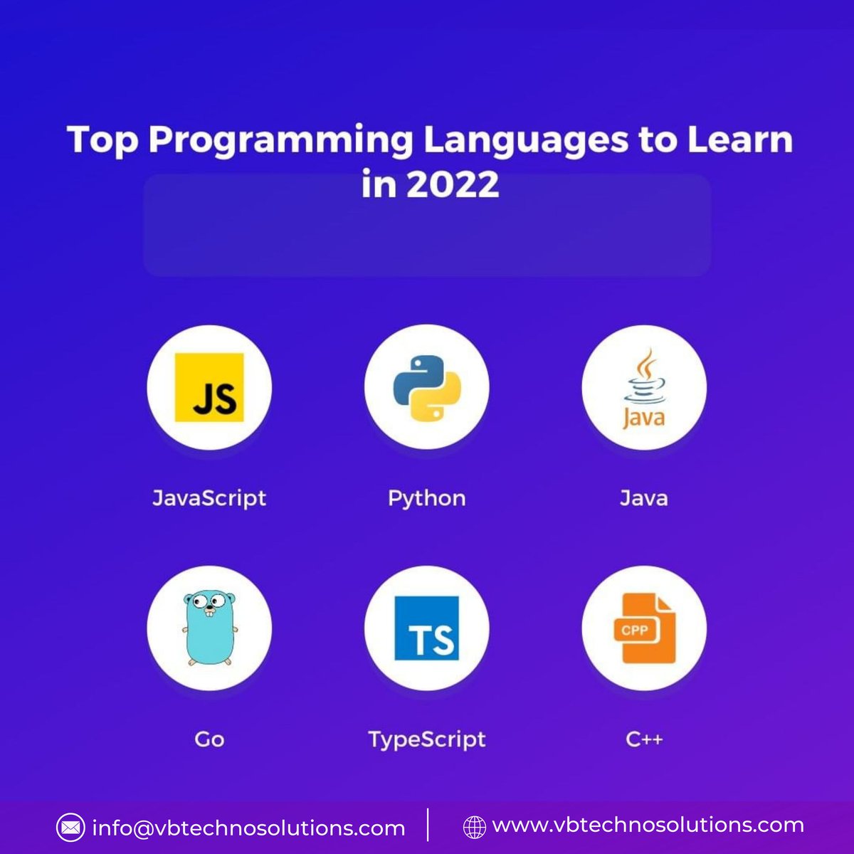 VbTechnosol's tweet photo. op programming Languages to learn in 2022
.
.
.
.
.
.
.
.
#javasript #python #programminglanguages #java #go #typescript #c #VBTechnoSolutions https://t.co/9Gbhbhncek