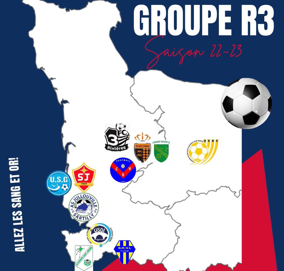 🔴🟡 CHAMPIONNAT R3 🟡🔴

🔄 Changement de groupe pour notre équipe fanion pour la saison 22/23, fini les déplacements dans le Nord place au Sud et Centre Manche !

👋🏼 Nous retrouverons quelques voisins que nous connaissons bien !cc <a href="/FCdesEtangs/">FC DES ETANGS</a>, <a href="/Conde_sports/">Condé Sports ⚽</a>, FC3R

#TeamTMS❤️💛