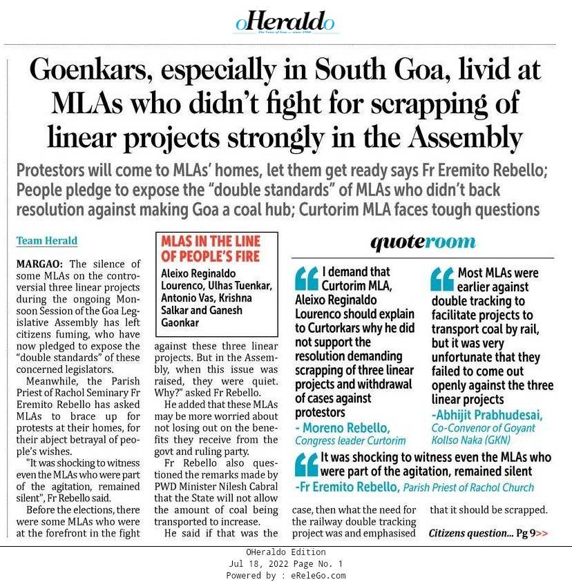 Goaforwardparty's tweet photo. @VijaiSardesai’s loud shouts of ‘Division’ and the partial hearing loss experienced by some will remain as a proof to all #Goans the deliberate efforts by @GovtofGoa to turn #Goa into a #CoalHub. We’ll continue our fight to scrap the #LinearProjects in the #House and outside! https://t.co/SLjFUic9IY