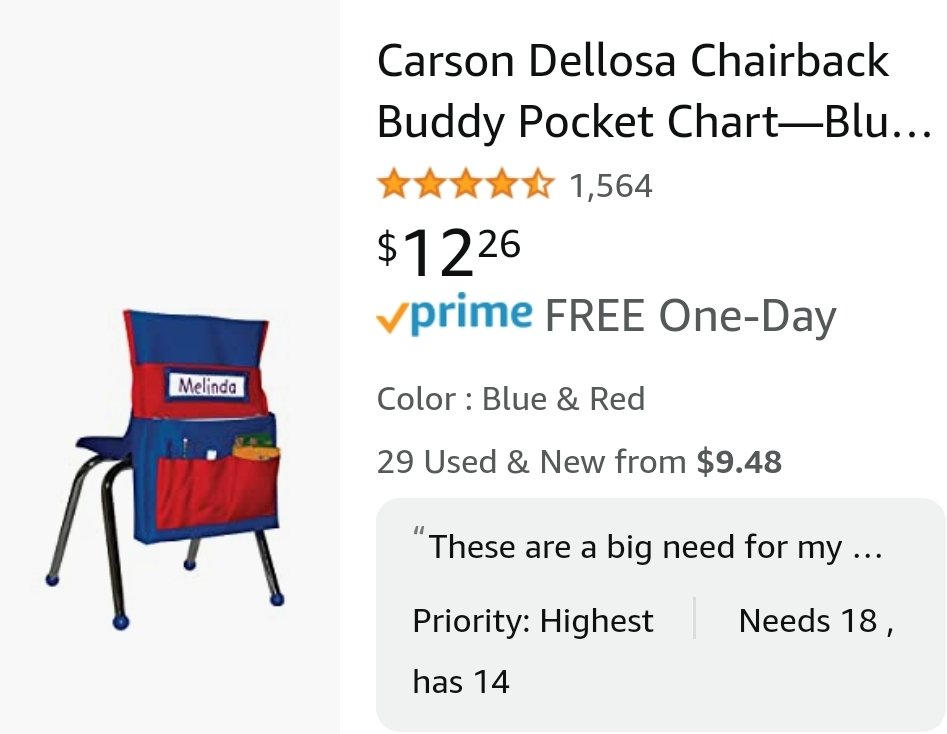 Good morning #teachertwitter 😊 My wish for today is to get the last 4️⃣ seat sacks cleared from my #clearthelist to provide extra storage for my 1st graders! Can you help RT or sprinkle? Any help is appreciated!💕 #AdoptATeacher #BetterTogether 
amazon.com/hz/wishlist/ls…